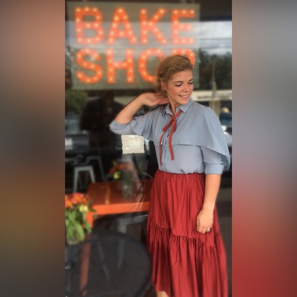 Blue Ruffle front blouse - Picture 2 of 13